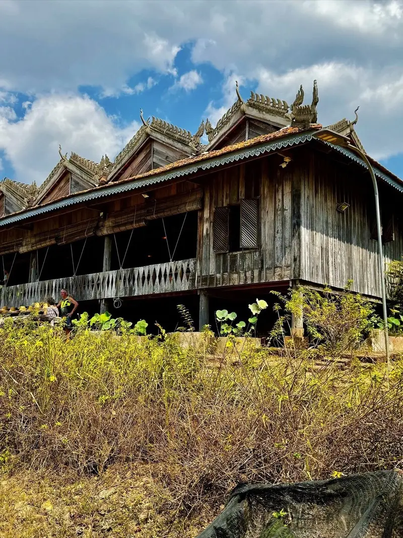 Traditional wooden Khmer house on stilts in the Kampot countryside