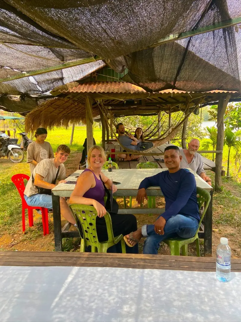 Seth with guests at a countryside lunch stop near Kampot